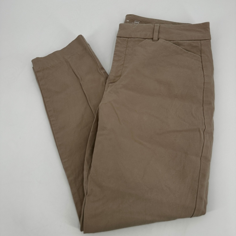 Old Navy High-Rise Pixie Pants Womens 14 Tan Khaki Slim Ankle Stretch Chino Work